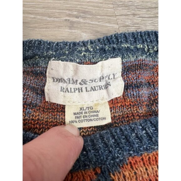 Denim & Supply Ralph Lauren Women's XL Blue Orange Southwestern Sweater Boxy - Picture 4 of 8